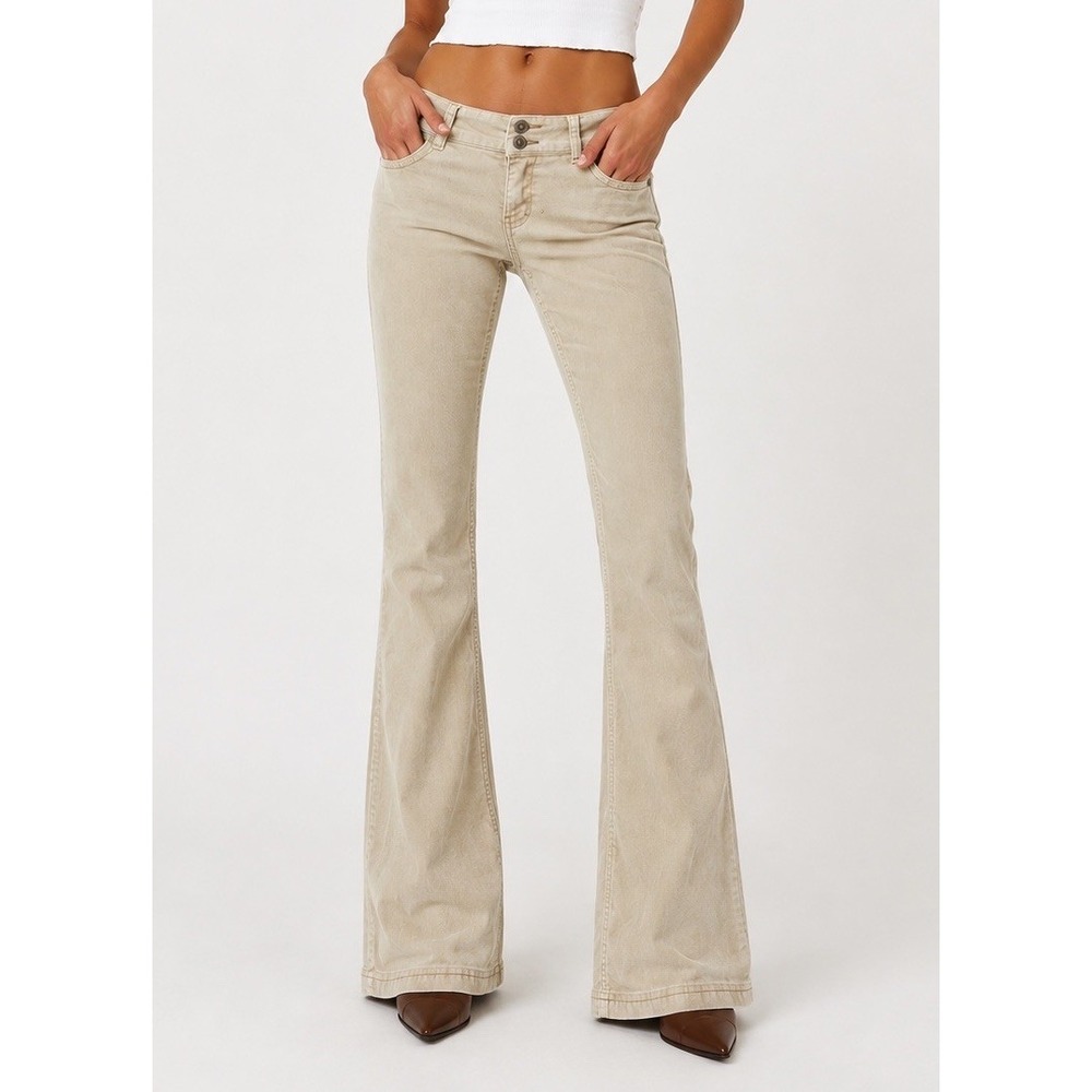 Y2K Vintage Z Cavaricci Beige Corduroy Low Rise Hip Hugger Flare Pants Size 4
